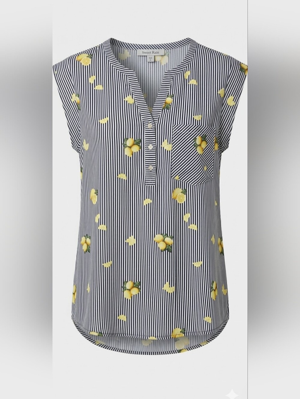Sweet Rain Black White Stripe Lemon Blouse - Size L